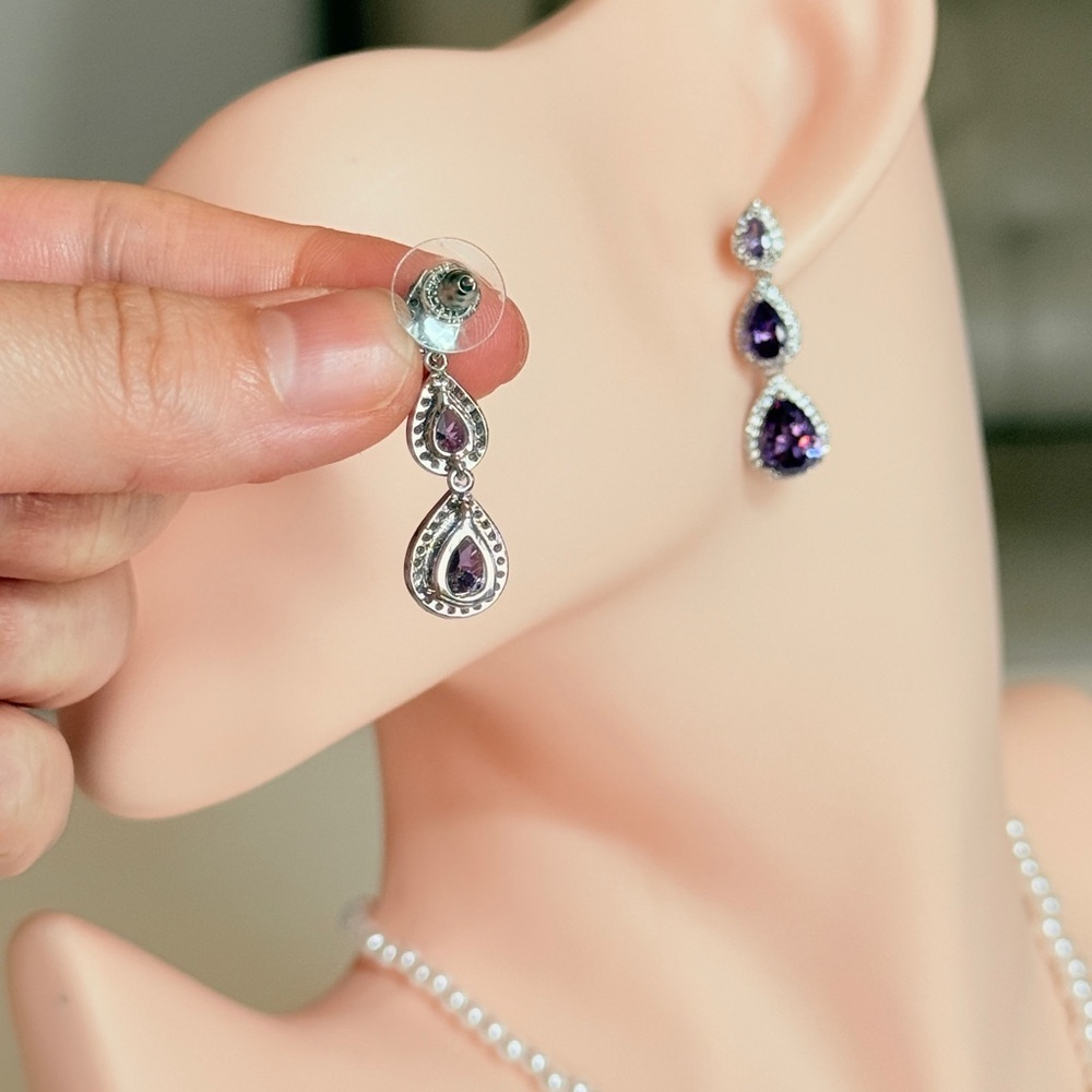 ⚜️ Elegant Purple Teardrop Drop Earrings - Women Jewelry - Picture 8 of 14